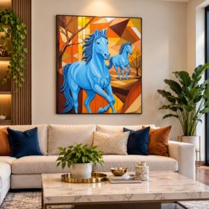 The Spirit of Freedom – Original Blue Horses Acrylic Painting on Canvas (40x40 Inches)
